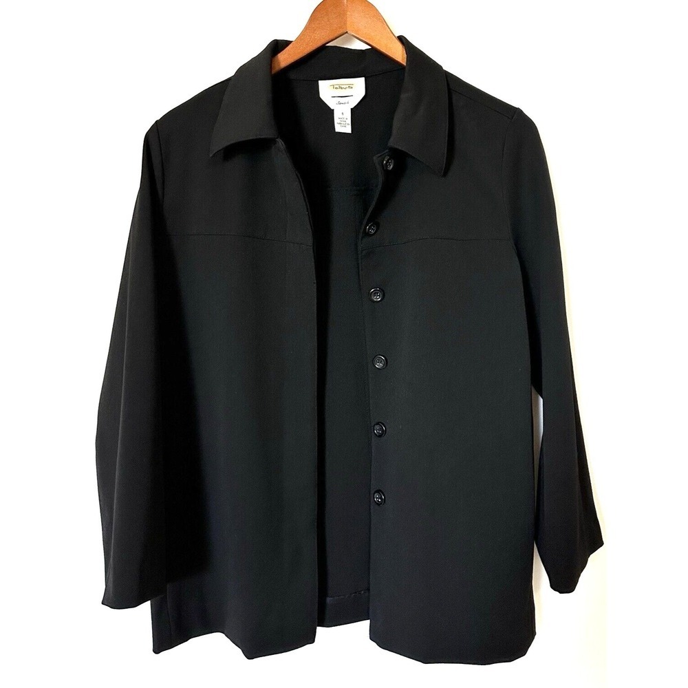 Talbots Shirt Jacket Shacket Women's Size 6/S Black Hidden Button Stretch Top